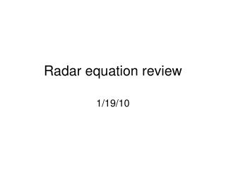 Radar equation review