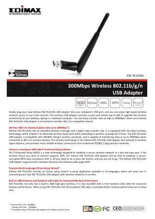 300Mbps Wireless 802.11b/g/n USB Adapter