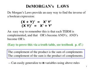 D e MORGAN’s LAWS