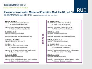 Klausurtermine in den Master-of-Education Modulen B2 und B3