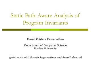 Static Path-Aware Analysis of Program Invariants