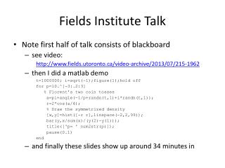 Fields Institute Talk