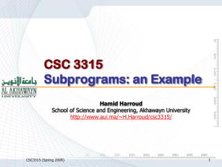 CSC 3315 Subprograms: an Example