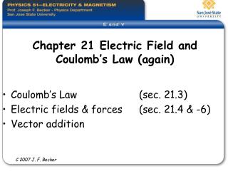 Chapter 21 Electric Field and Coulomb’s Law (again)