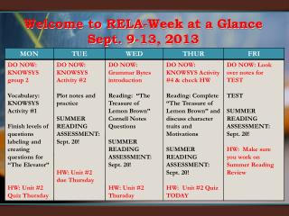 Welcome to RELA-Week at a Glance Sept. 9-13, 2013