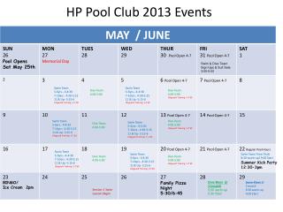 HP Pool Club 2013 Events