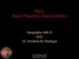 Mars: Basic Planetary Characteristics