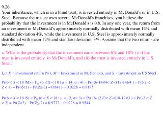 Let X = investment return (%), M = Investment in McDonalds, and S = Investment in US Steel