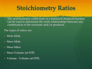 Stoichiometry Ratios