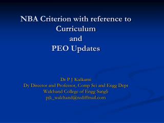 NBA Criterion with reference to Curriculum and PEO Updates