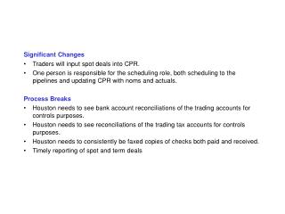Significant Changes Traders will input spot deals into CPR.