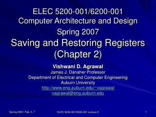 Vishwani D. Agrawal James J. Danaher Professor Department of Electrical and Computer Engineering