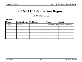ETSI TC ITS Liaison Report