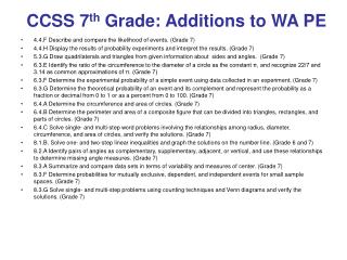 CCSS 7 th Grade: Additions to WA PE