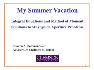 Praveen A. Bommannavar Advisor: Dr. Chalmers M. Butler