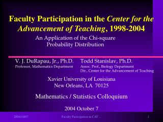 Faculty Participation in the Center for the Advancement of Teaching , 1998-2004