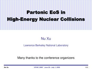 Partonic EoS in High-Energy Nuclear Collisions