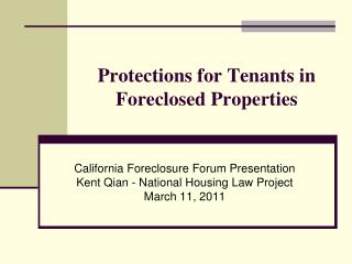 Protections for Tenants in Foreclosed Properties