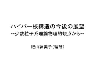 ハイパー核構造の今後の展望 -- 少数粒子系理論物理的観点から --