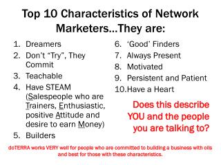 Top 10 Characteristics of Network Marketers…They are: