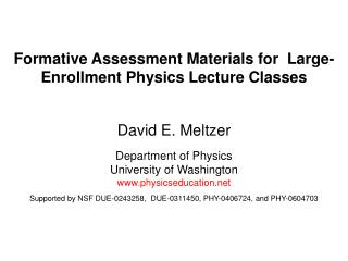 Formative Assessment Materials for Large-Enrollment Physics Lecture Classes