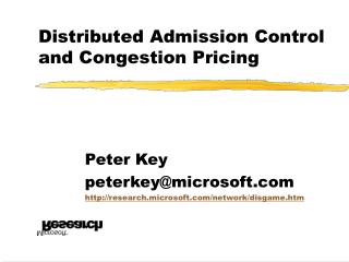 Distributed Admission Control and Congestion Pricing