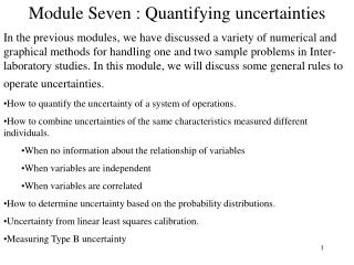 Module Seven : Quantifying uncertainties