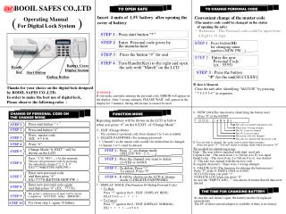 Operating Manual For Digital Lock System