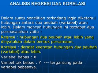 ANALISIS REGRESI DAN KORELASI