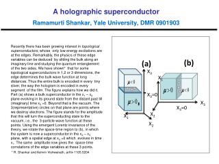 A holographic superconductor Ramamurti Shankar, Yale University, DMR 0901903