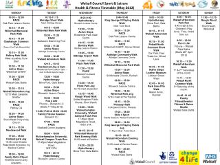 Walsall Council Sport &amp; Leisure Health &amp; Fitness Timetable (May 2012)