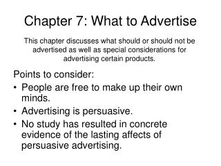Chapter 7: What to Advertise