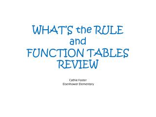 WHAT’S the RULE and FUNCTION TABLES REVIEW