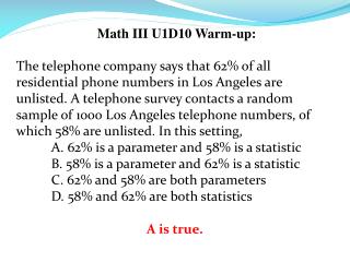 Math III U1D10 Warm-up: