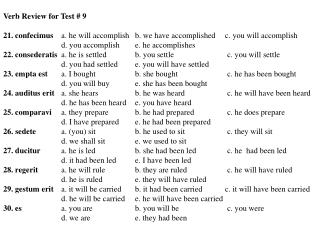 Verb Review for Test # 9