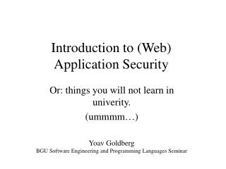 Introduction to (Web) Application Security