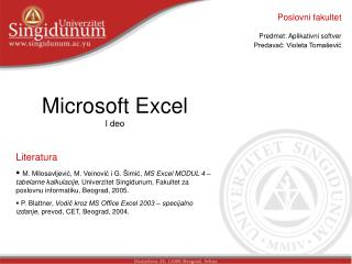 Microsoft Excel I deo Literatura