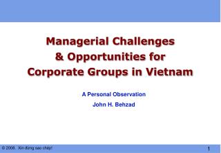 Managerial Challenges &amp; Opportunities for Corporate Groups in Vietnam