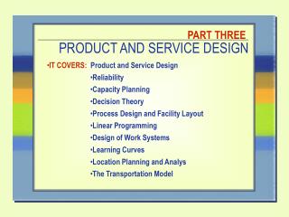 PRODUCT AND SERVICE DESIGN