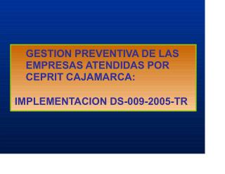 GESTION PREVENTIVA DE LAS EMPRESAS ATENDIDAS POR CEPRIT CAJAMARCA: