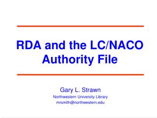 RDA and the LC/NACO Authority File