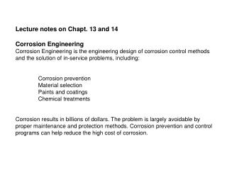Lecture notes on Chapt. 13 and 14 Corrosion Engineering 