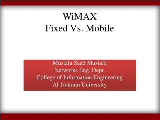 WiMAX Fixed Vs. Mobile