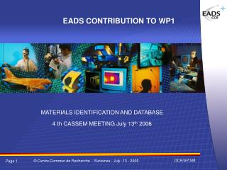 EADS CONTRIBUTION TO WP1