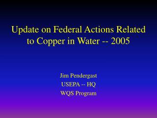 Update on Federal Actions Related to Copper in Water -- 2005