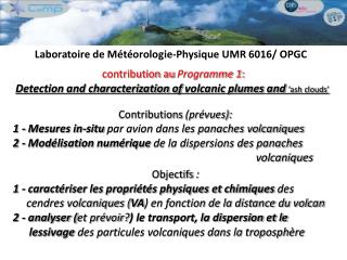 contribution au Programme 1 : Detection and characterization of volcanic plumes and ’ash clouds’