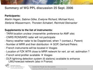 Summary of WG PPL discussion 25 Sept. 2006