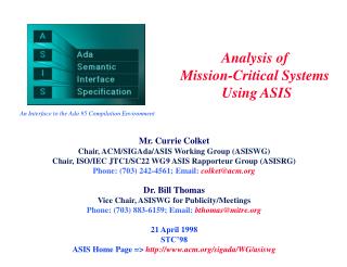 Analysis of Mission-Critical Systems Using ASIS