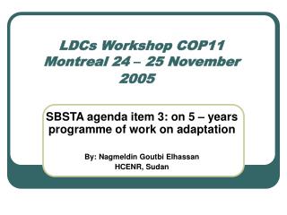 LDCs Workshop COP11 Montreal 24 – 25 November 2005