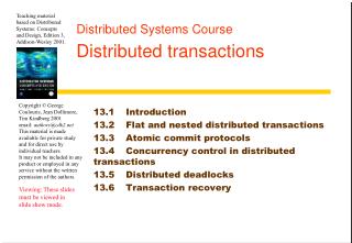 Distributed Systems Course Distributed transactions